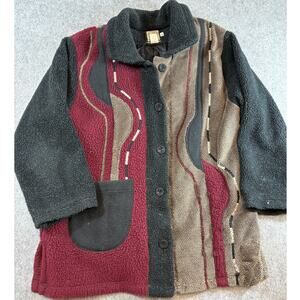 VINTAGE 90s CB Wraps Sherpa Jacket Womens Medium Patchwork Abstract Artsy Coat